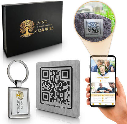 Custom Memorial Plaque with QR Code – Personalized Tribute Sign and Keychain, Two for the Price of One